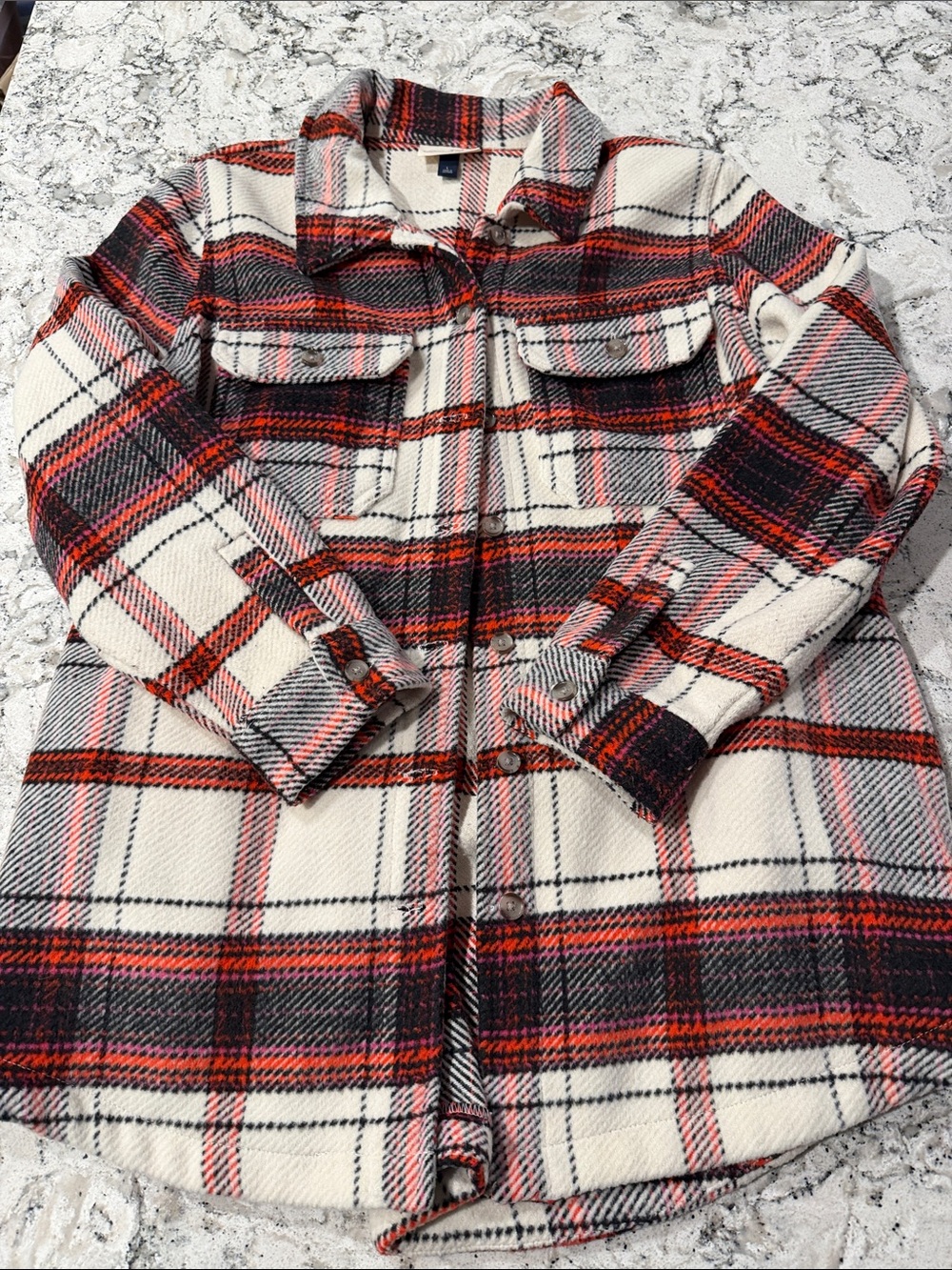 Universal Thread Women’s Plaid Shacket - Cream, Red & Black